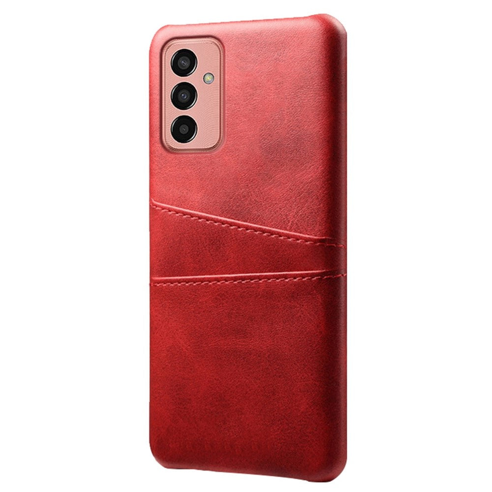 For Samsung Galaxy M13 4G Phone Case with Dual Card Slots, Drop Resistant PU Leather Coated Hard PC Cover - Red