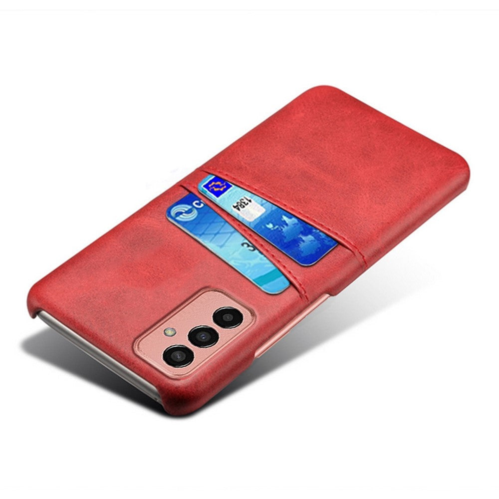 For Samsung Galaxy M13 4G Phone Case with Dual Card Slots, Drop Resistant PU Leather Coated Hard PC Cover - Red