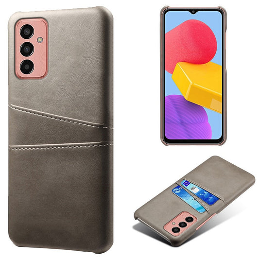 For Samsung Galaxy M13 4G Phone Case with Dual Card Slots, Drop Resistant PU Leather Coated Hard PC Cover - Grey