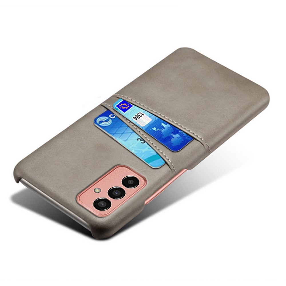 For Samsung Galaxy M13 4G Phone Case with Dual Card Slots, Drop Resistant PU Leather Coated Hard PC Cover - Grey