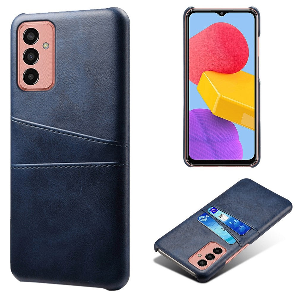 For Samsung Galaxy M13 4G Phone Case with Dual Card Slots, Drop Resistant PU Leather Coated Hard PC Cover - Blue