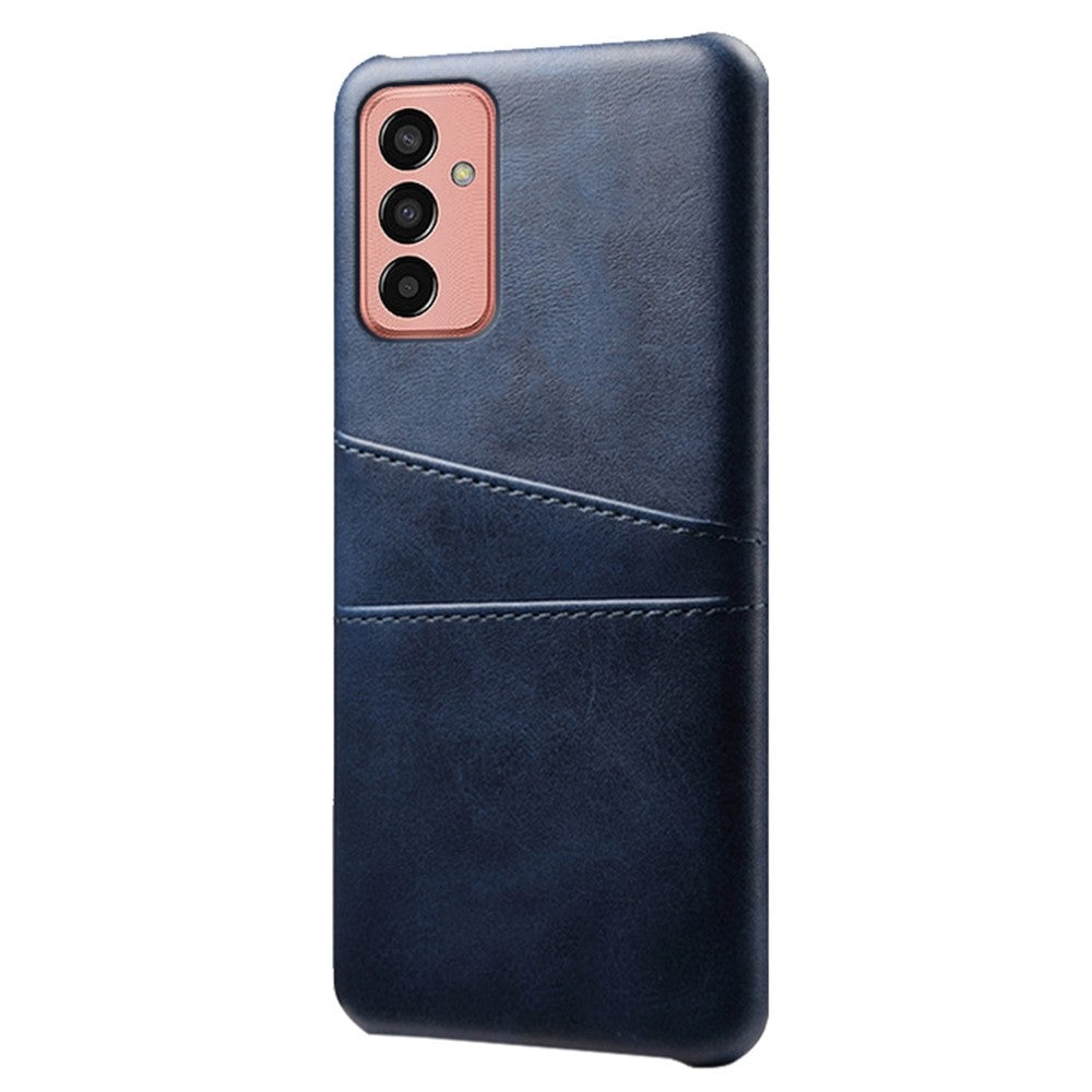 For Samsung Galaxy M13 4G Phone Case with Dual Card Slots, Drop Resistant PU Leather Coated Hard PC Cover - Blue
