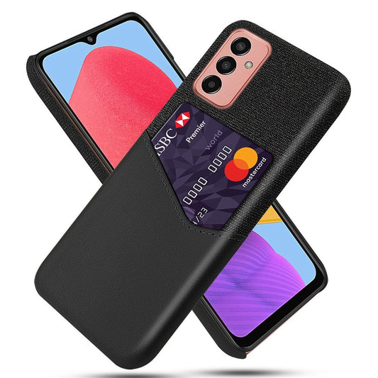 Cellphone Case for Samsung Galaxy M13 4G Card Holder Design Anti-fall Cloth Texture Phone Case PU Leather Coated PC Cover - Black