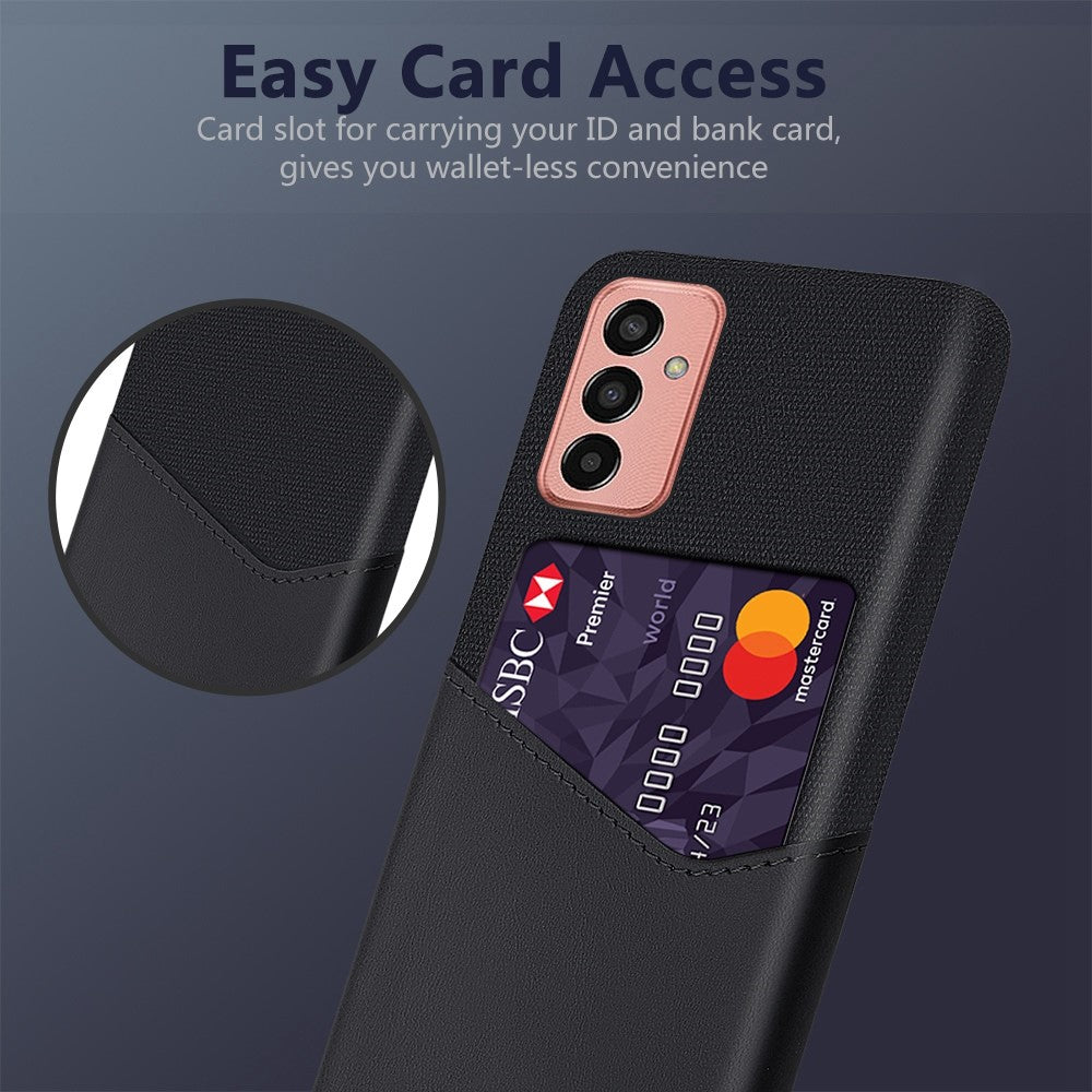 Cellphone Case for Samsung Galaxy M13 4G Card Holder Design Anti-fall Cloth Texture Phone Case PU Leather Coated PC Cover - Black