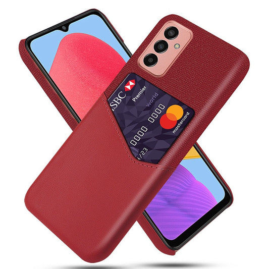 Cellphone Case for Samsung Galaxy M13 4G Card Holder Design Anti-fall Cloth Texture Phone Case PU Leather Coated PC Cover - Red