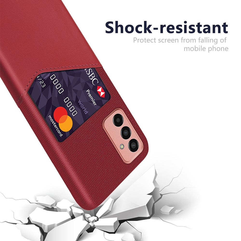 Cellphone Case for Samsung Galaxy M13 4G Card Holder Design Anti-fall Cloth Texture Phone Case PU Leather Coated PC Cover - Red