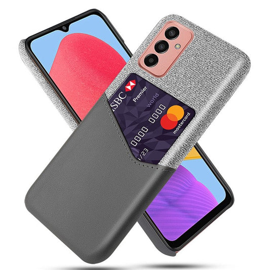 Cellphone Case for Samsung Galaxy M13 4G Card Holder Design Anti-fall Cloth Texture Phone Case PU Leather Coated PC Cover - Grey