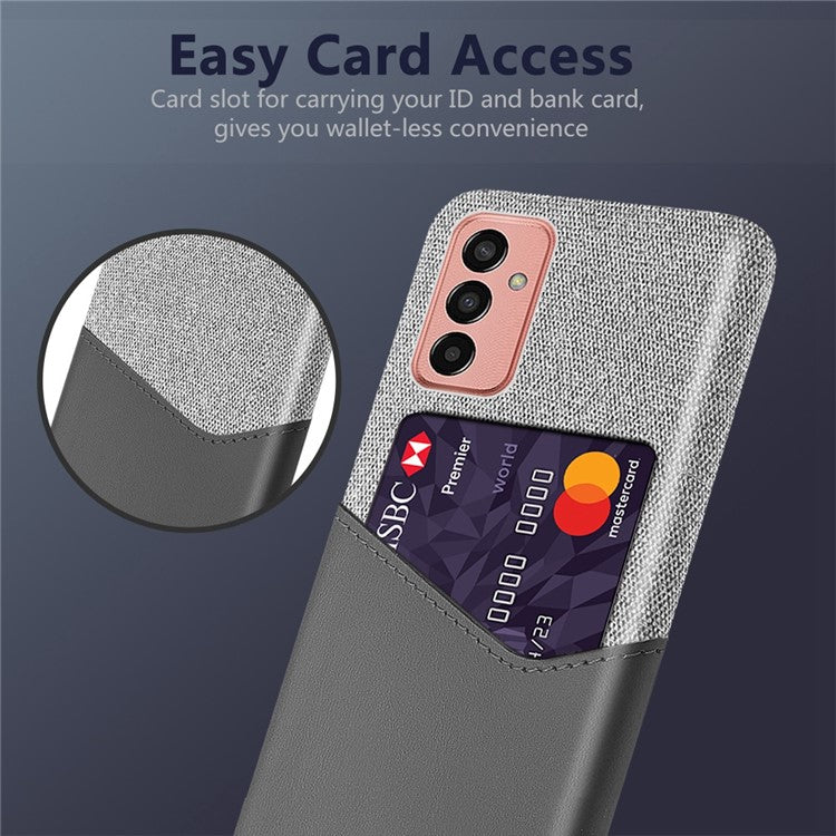 Cellphone Case for Samsung Galaxy M13 4G Card Holder Design Anti-fall Cloth Texture Phone Case PU Leather Coated PC Cover - Grey