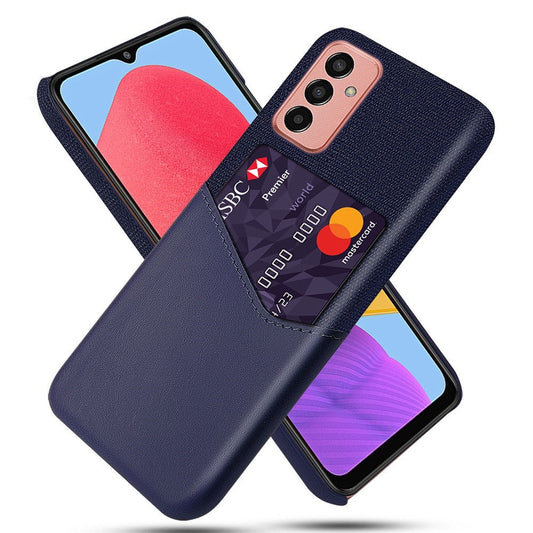Cellphone Case for Samsung Galaxy M13 4G Card Holder Design Anti-fall Cloth Texture Phone Case PU Leather Coated PC Cover - Blue