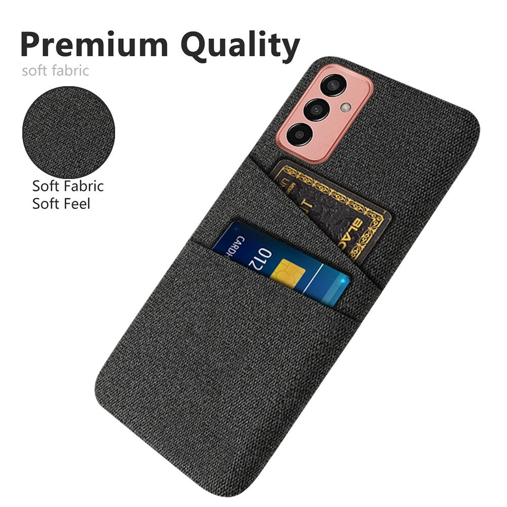 For Samsung Galaxy M13 4G Cloth Texture Phone Case Fall Prevention Dual Card Slots PC Protective Back Cover - Black