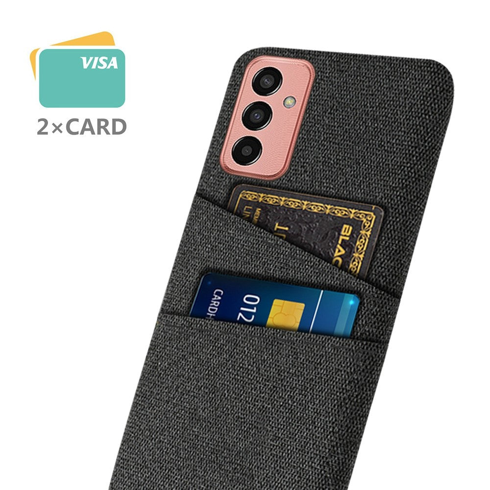 For Samsung Galaxy M13 4G Cloth Texture Phone Case Fall Prevention Dual Card Slots PC Protective Back Cover - Black