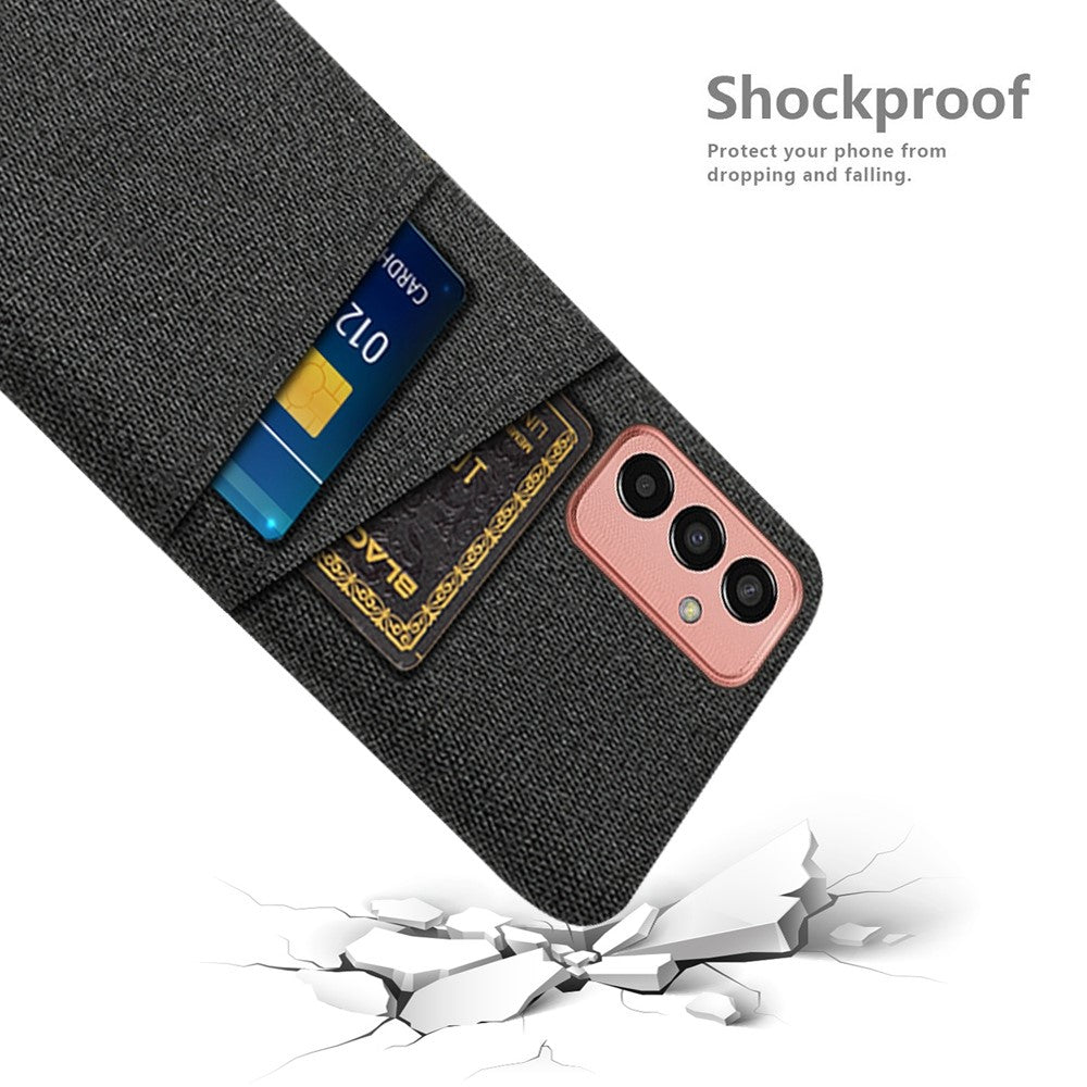 For Samsung Galaxy M13 4G Cloth Texture Phone Case Fall Prevention Dual Card Slots PC Protective Back Cover - Black