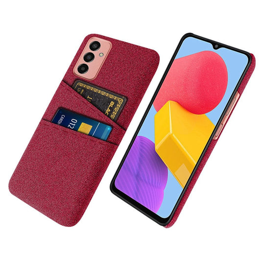 For Samsung Galaxy M13 4G Cloth Texture Phone Case Fall Prevention Dual Card Slots PC Protective Back Cover - Red