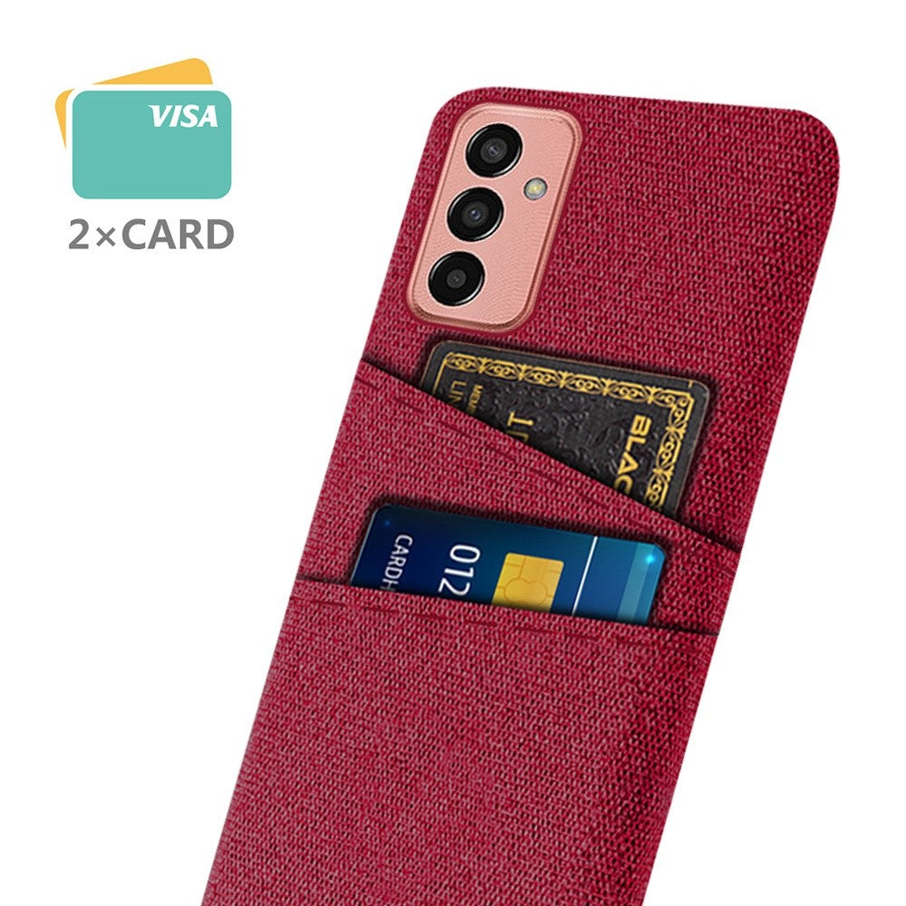 For Samsung Galaxy M13 4G Cloth Texture Phone Case Fall Prevention Dual Card Slots PC Protective Back Cover - Red