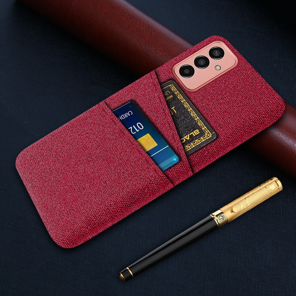 For Samsung Galaxy M13 4G Cloth Texture Phone Case Fall Prevention Dual Card Slots PC Protective Back Cover - Red