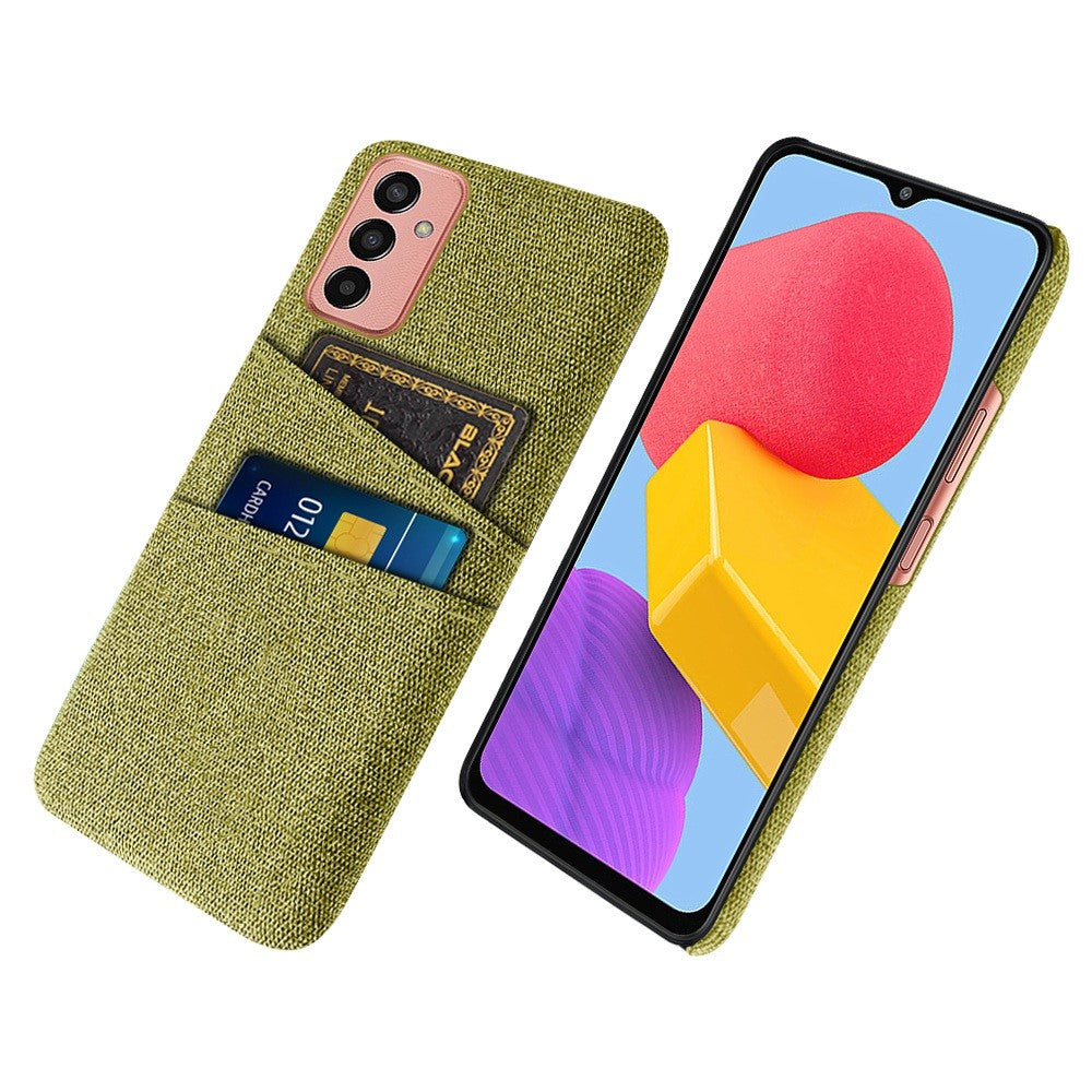 For Samsung Galaxy M13 4G Cloth Texture Phone Case Fall Prevention Dual Card Slots PC Protective Back Cover - Yellow