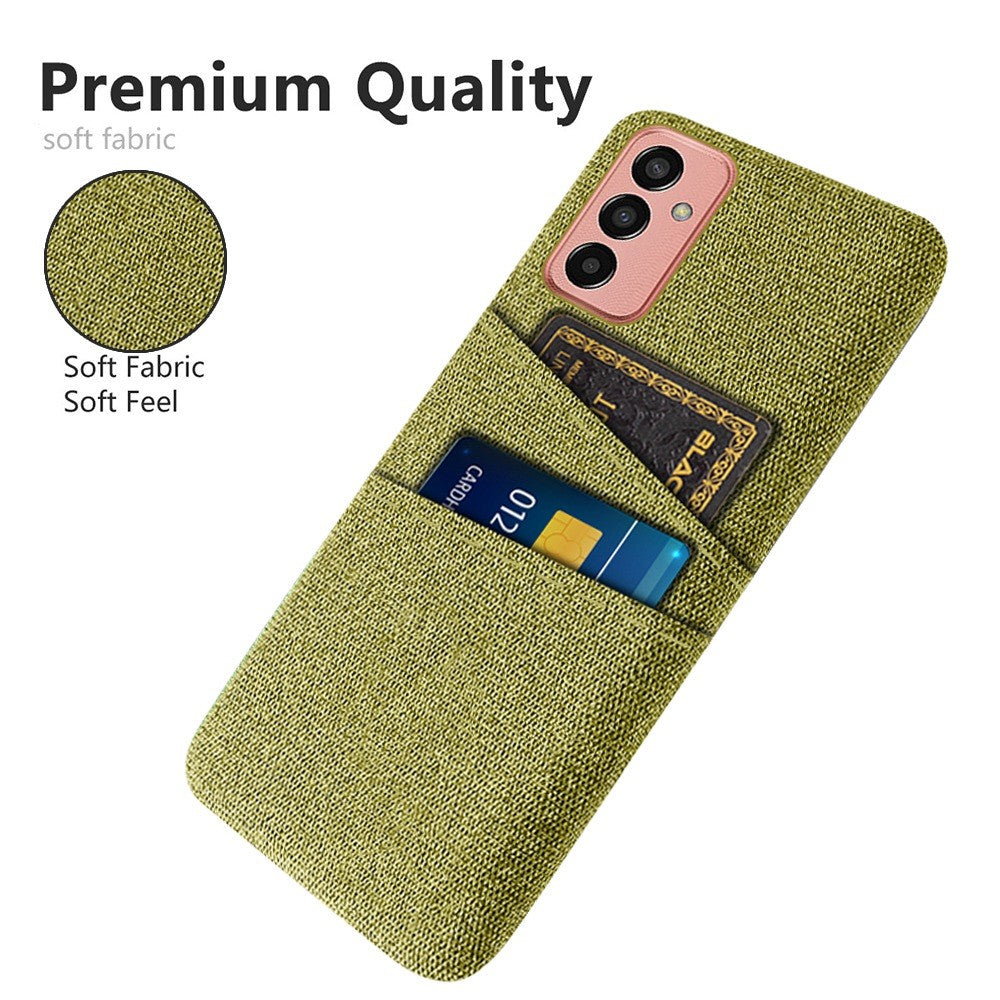 For Samsung Galaxy M13 4G Cloth Texture Phone Case Fall Prevention Dual Card Slots PC Protective Back Cover - Yellow