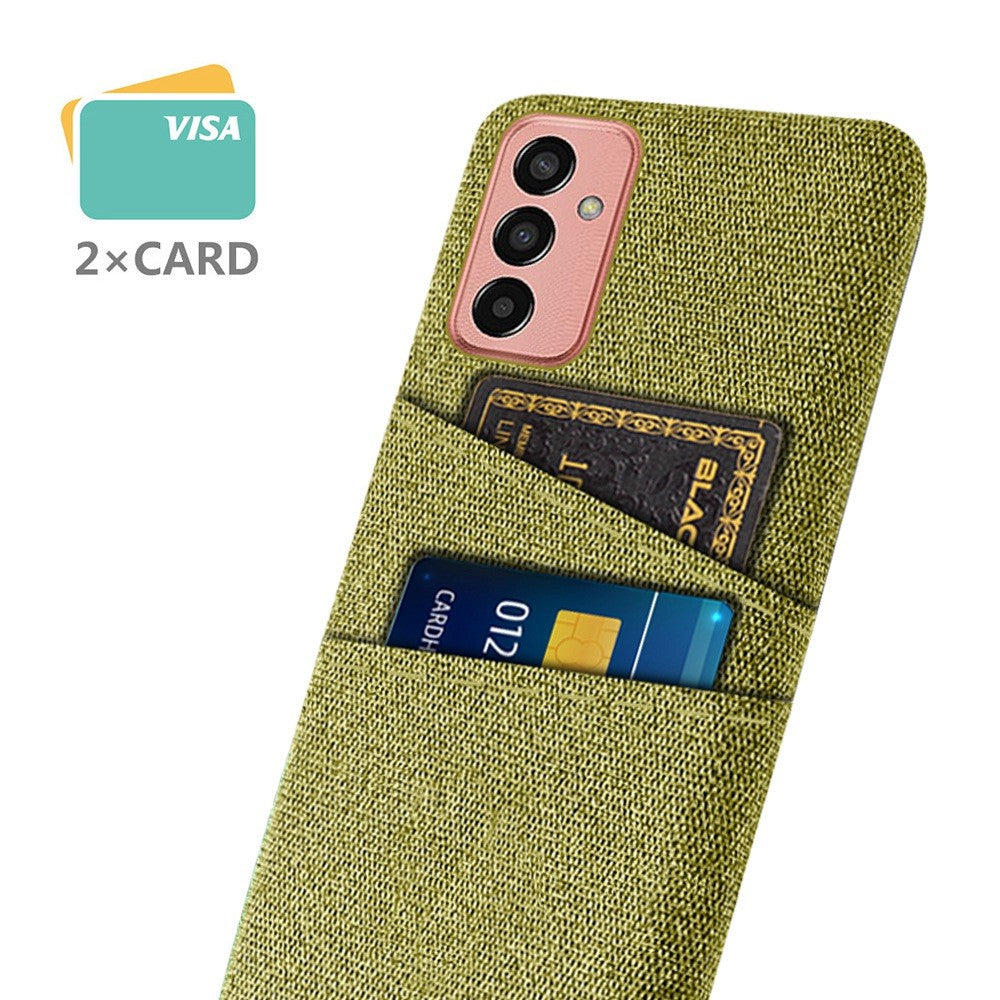 For Samsung Galaxy M13 4G Cloth Texture Phone Case Fall Prevention Dual Card Slots PC Protective Back Cover - Yellow
