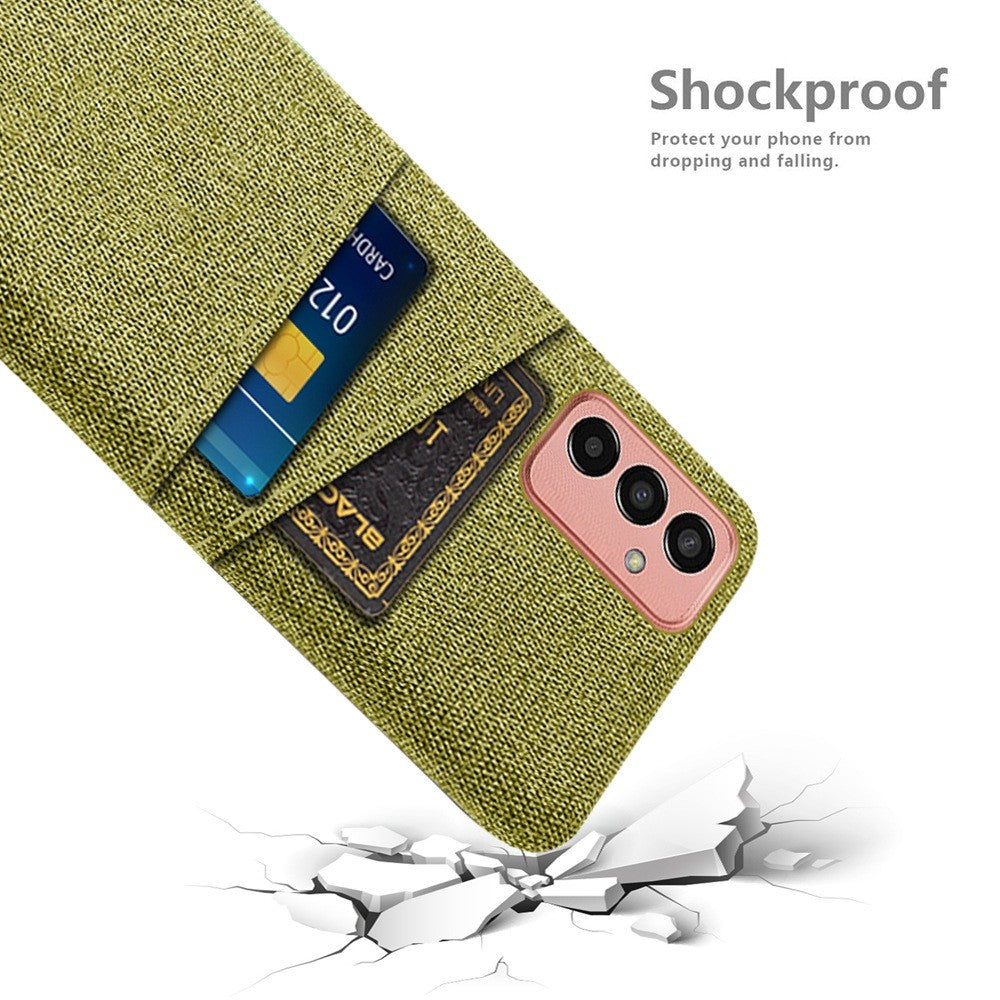 For Samsung Galaxy M13 4G Cloth Texture Phone Case Fall Prevention Dual Card Slots PC Protective Back Cover - Yellow