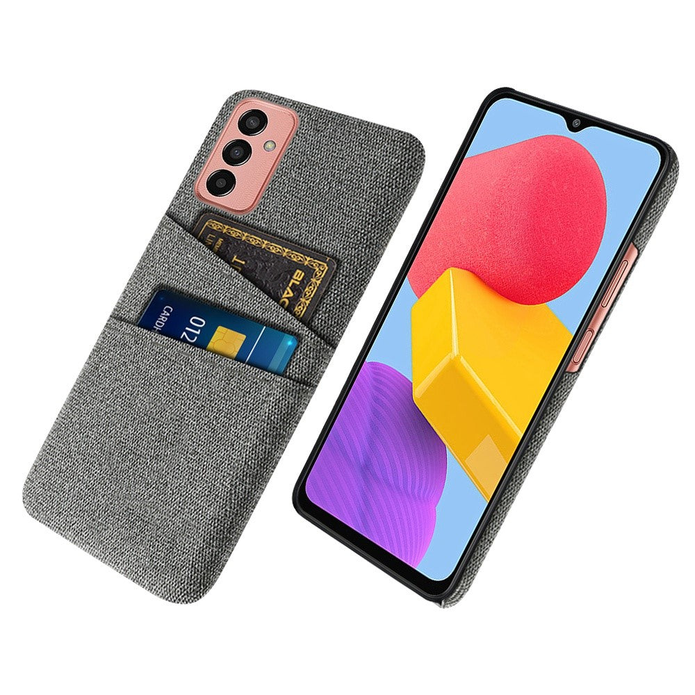 For Samsung Galaxy M13 4G Cloth Texture Phone Case Fall Prevention Dual Card Slots PC Protective Back Cover - Grey
