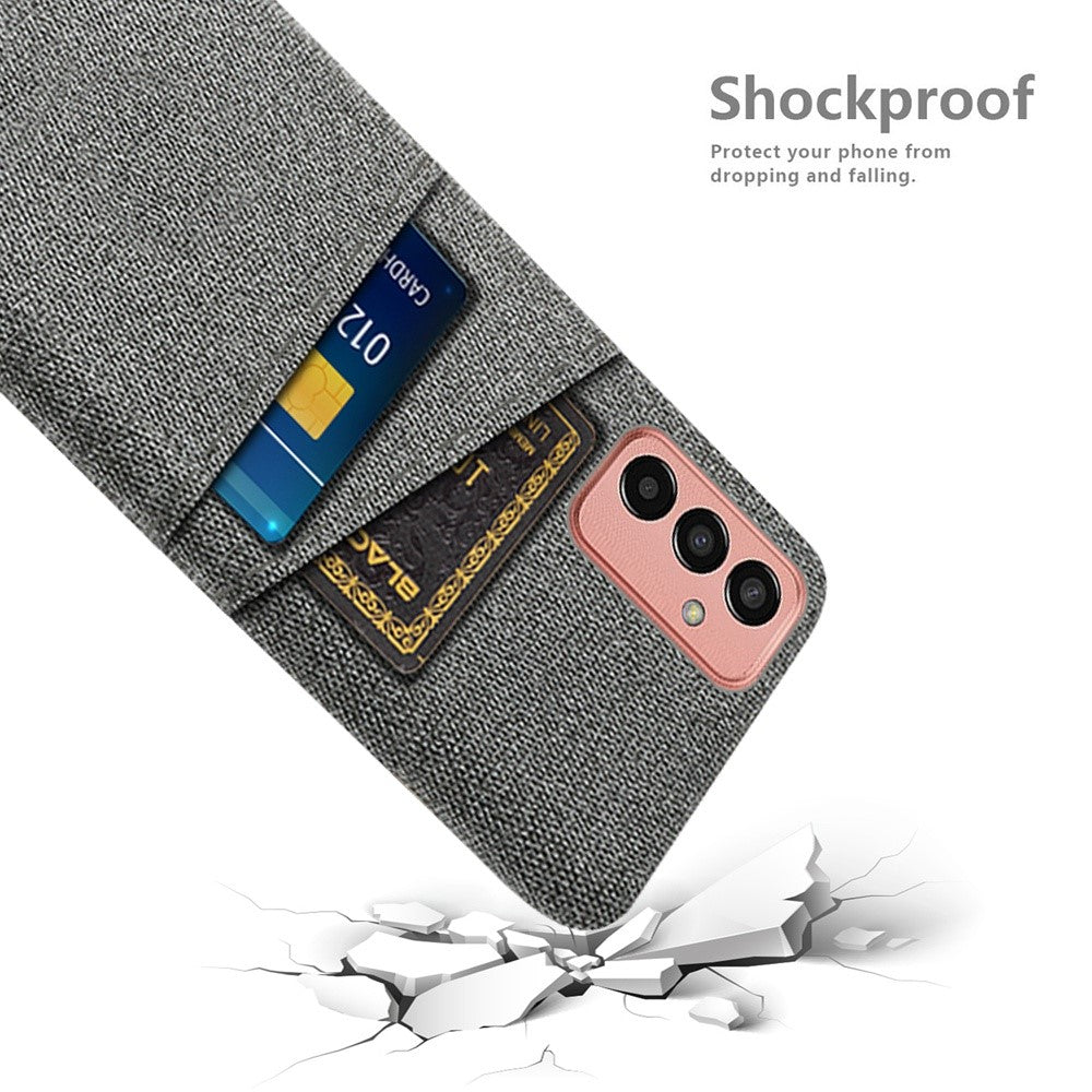 For Samsung Galaxy M13 4G Cloth Texture Phone Case Fall Prevention Dual Card Slots PC Protective Back Cover - Grey