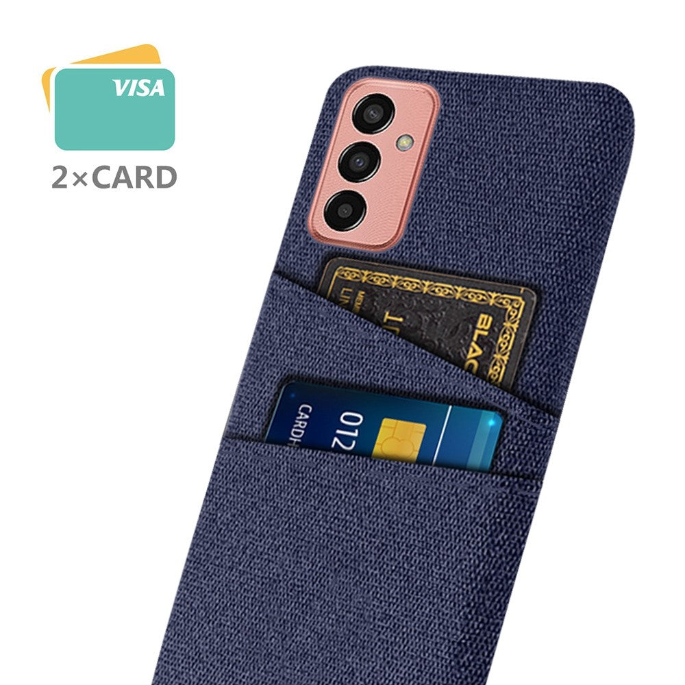 For Samsung Galaxy M13 4G Cloth Texture Phone Case Fall Prevention Dual Card Slots PC Protective Back Cover - Blue