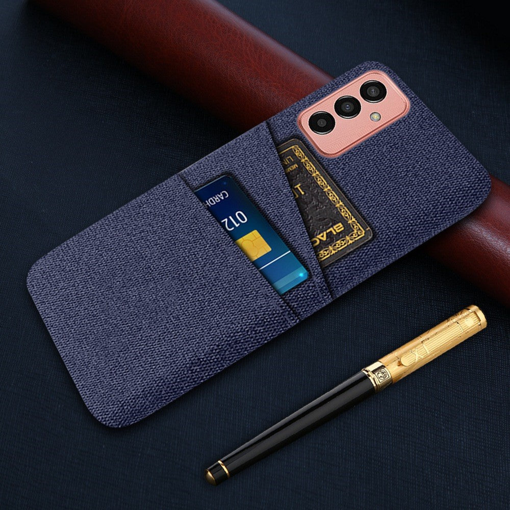 For Samsung Galaxy M13 4G Cloth Texture Phone Case Fall Prevention Dual Card Slots PC Protective Back Cover - Blue