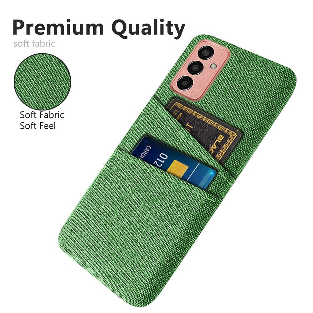 For Samsung Galaxy M13 4G Cloth Texture Phone Case Fall Prevention Dual Card Slots PC Protective Back Cover - Green