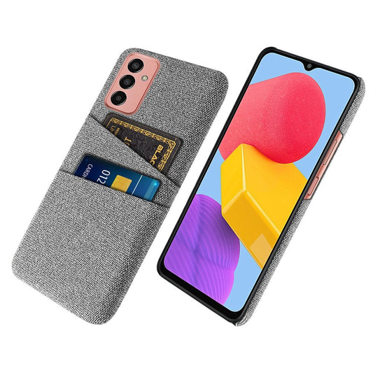 For Samsung Galaxy M13 4G Cloth Texture Phone Case Fall Prevention Dual Card Slots PC Protective Back Cover - Light Grey