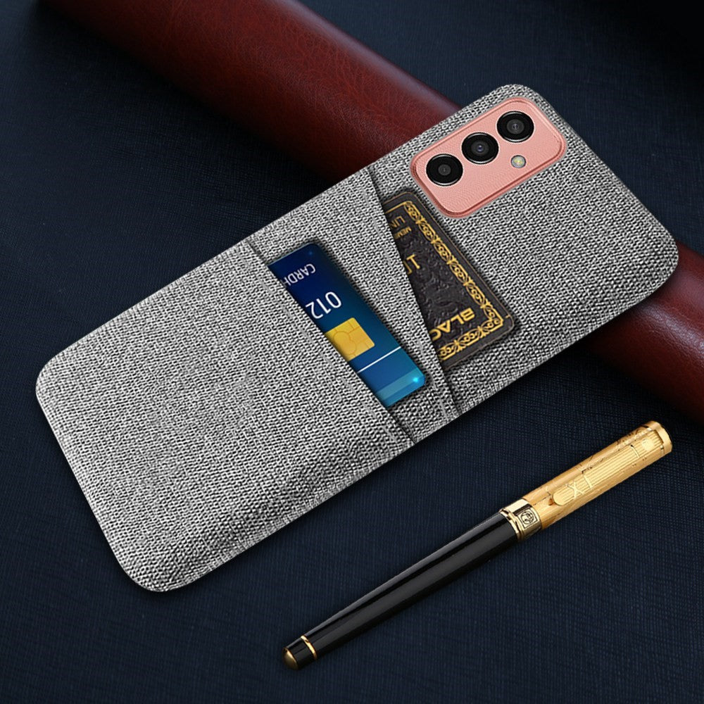 For Samsung Galaxy M13 4G Cloth Texture Phone Case Fall Prevention Dual Card Slots PC Protective Back Cover - Light Grey