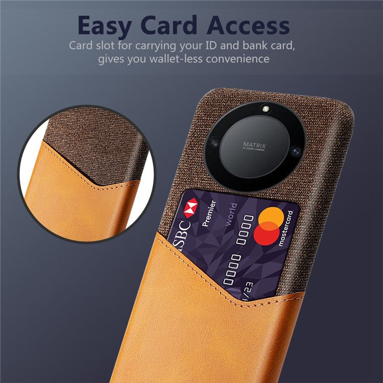 For Honor X40 5G / X9a 5G / Magic5 Lite 5G PU Leather Coated PC Protective Shell Cloth Texture Anti-Slip Shockproof Phone Case with Card Holder - Brown