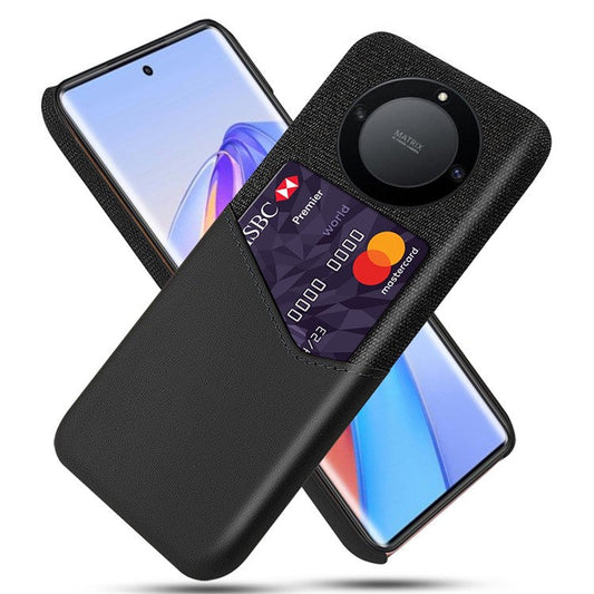 For Honor X40 5G / X9a 5G / Magic5 Lite 5G PU Leather Coated PC Protective Shell Cloth Texture Anti-Slip Shockproof Phone Case with Card Holder - Black
