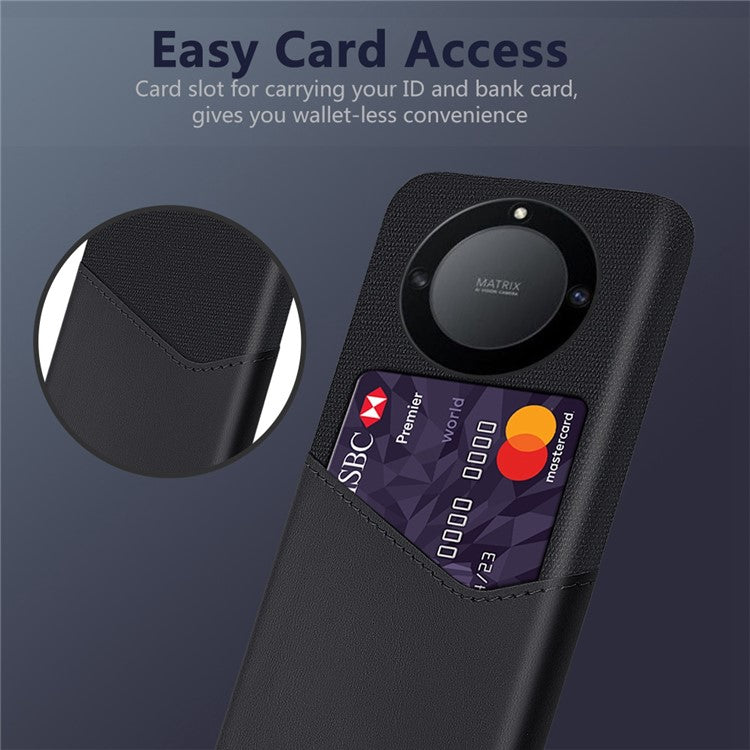 For Honor X40 5G / X9a 5G / Magic5 Lite 5G PU Leather Coated PC Protective Shell Cloth Texture Anti-Slip Shockproof Phone Case with Card Holder - Black