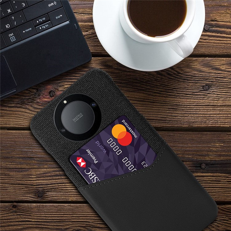 For Honor X40 5G / X9a 5G / Magic5 Lite 5G PU Leather Coated PC Protective Shell Cloth Texture Anti-Slip Shockproof Phone Case with Card Holder - Black