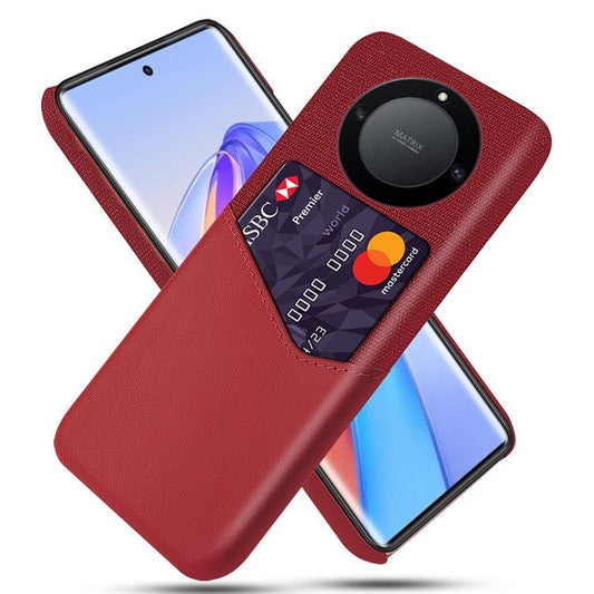 For Honor X40 5G / X9a 5G / Magic5 Lite 5G PU Leather Coated PC Protective Shell Cloth Texture Anti-Slip Shockproof Phone Case with Card Holder - Red