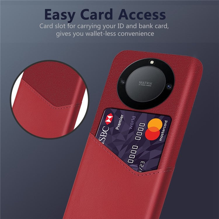 For Honor X40 5G / X9a 5G / Magic5 Lite 5G PU Leather Coated PC Protective Shell Cloth Texture Anti-Slip Shockproof Phone Case with Card Holder - Red