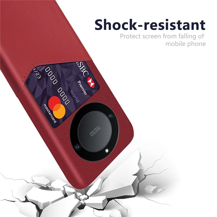 For Honor X40 5G / X9a 5G / Magic5 Lite 5G PU Leather Coated PC Protective Shell Cloth Texture Anti-Slip Shockproof Phone Case with Card Holder - Red