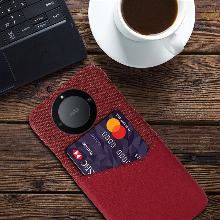 For Honor X40 5G / X9a 5G / Magic5 Lite 5G PU Leather Coated PC Protective Shell Cloth Texture Anti-Slip Shockproof Phone Case with Card Holder - Red