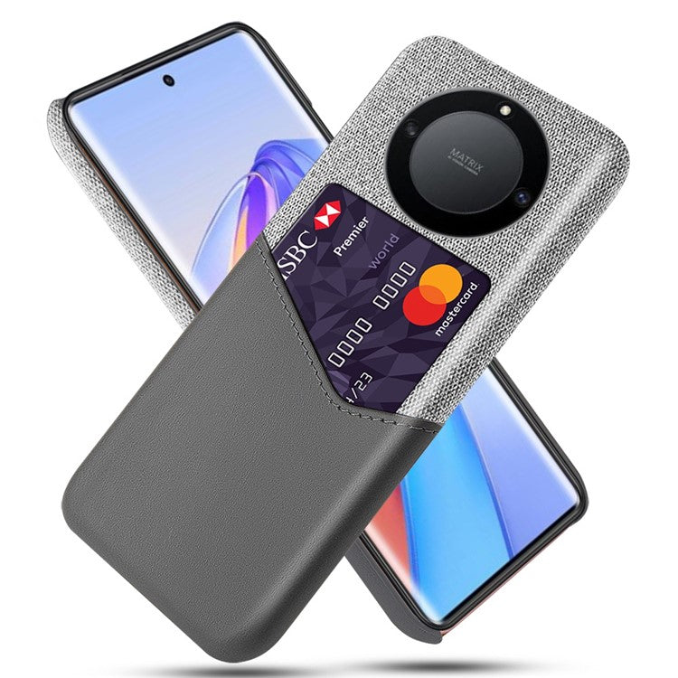 For Honor X40 5G / X9a 5G / Magic5 Lite 5G PU Leather Coated PC Protective Shell Cloth Texture Anti-Slip Shockproof Phone Case with Card Holder - Grey