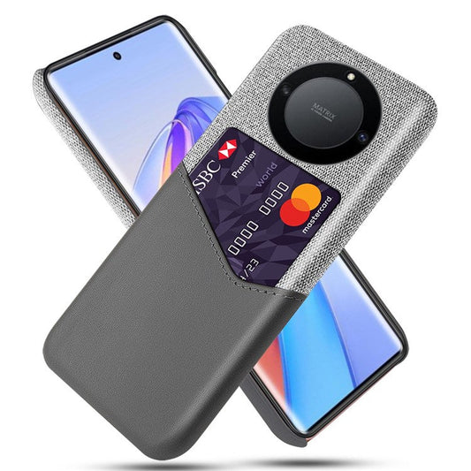 For Honor X40 5G / X9a 5G / Magic5 Lite 5G PU Leather Coated PC Protective Shell Cloth Texture Anti-Slip Shockproof Phone Case with Card Holder - Grey