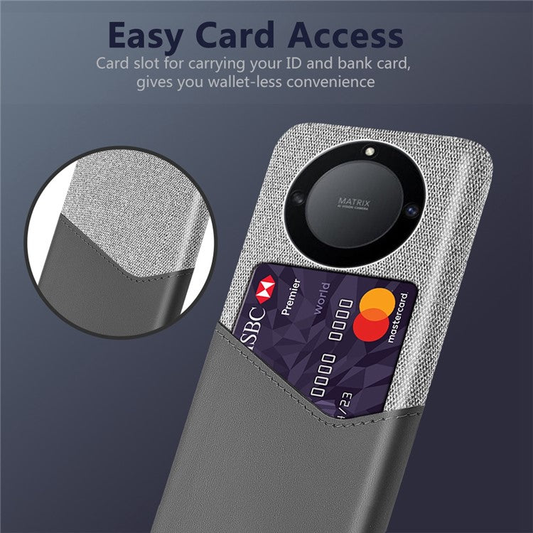 For Honor X40 5G / X9a 5G / Magic5 Lite 5G PU Leather Coated PC Protective Shell Cloth Texture Anti-Slip Shockproof Phone Case with Card Holder - Grey