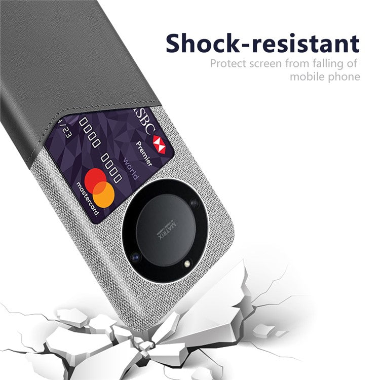 For Honor X40 5G / X9a 5G / Magic5 Lite 5G PU Leather Coated PC Protective Shell Cloth Texture Anti-Slip Shockproof Phone Case with Card Holder - Grey