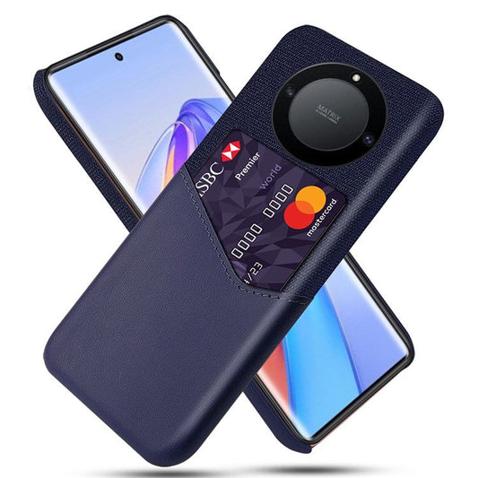 For Honor X40 5G / X9a 5G / Magic5 Lite 5G PU Leather Coated PC Protective Shell Cloth Texture Anti-Slip Shockproof Phone Case with Card Holder - Blue