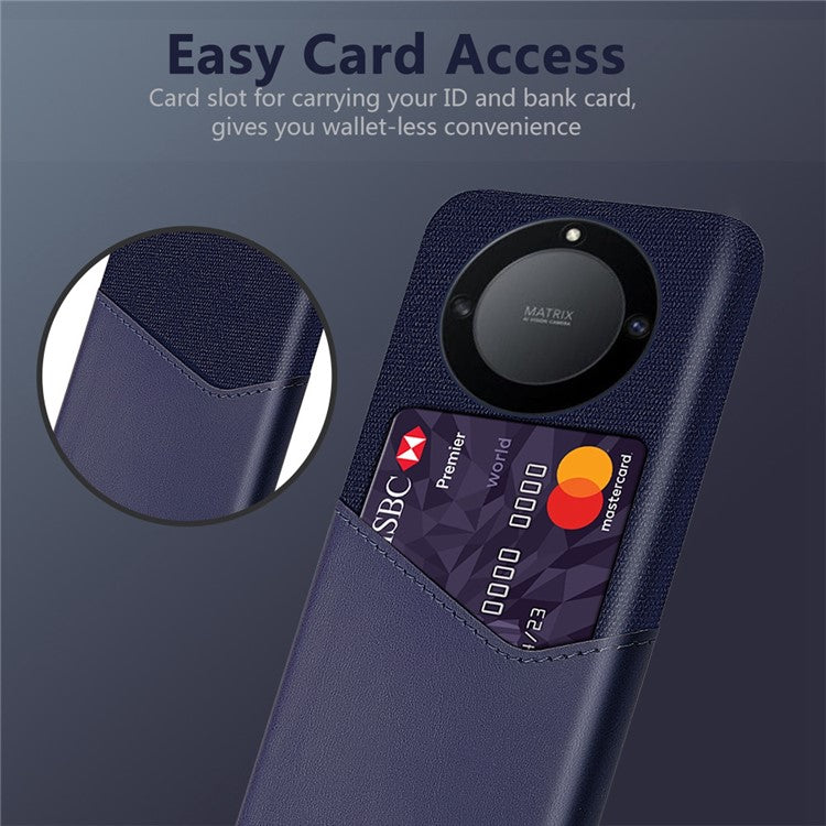 For Honor X40 5G / X9a 5G / Magic5 Lite 5G PU Leather Coated PC Protective Shell Cloth Texture Anti-Slip Shockproof Phone Case with Card Holder - Blue