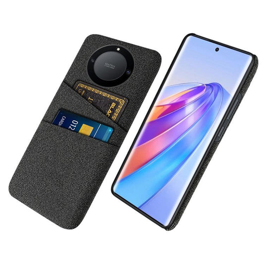 For Honor X40 5G / X9a 5G / Magic5 Lite 5G Cloth Texture Anti-Slip Shockproof Case Dual Card Slots Design Hard PC Protective Shell Phone Cover - Black