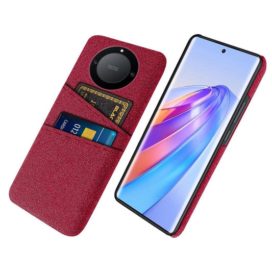 For Honor X40 5G / X9a 5G / Magic5 Lite 5G Cloth Texture Anti-Slip Shockproof Case Dual Card Slots Design Hard PC Protective Shell Phone Cover - Red