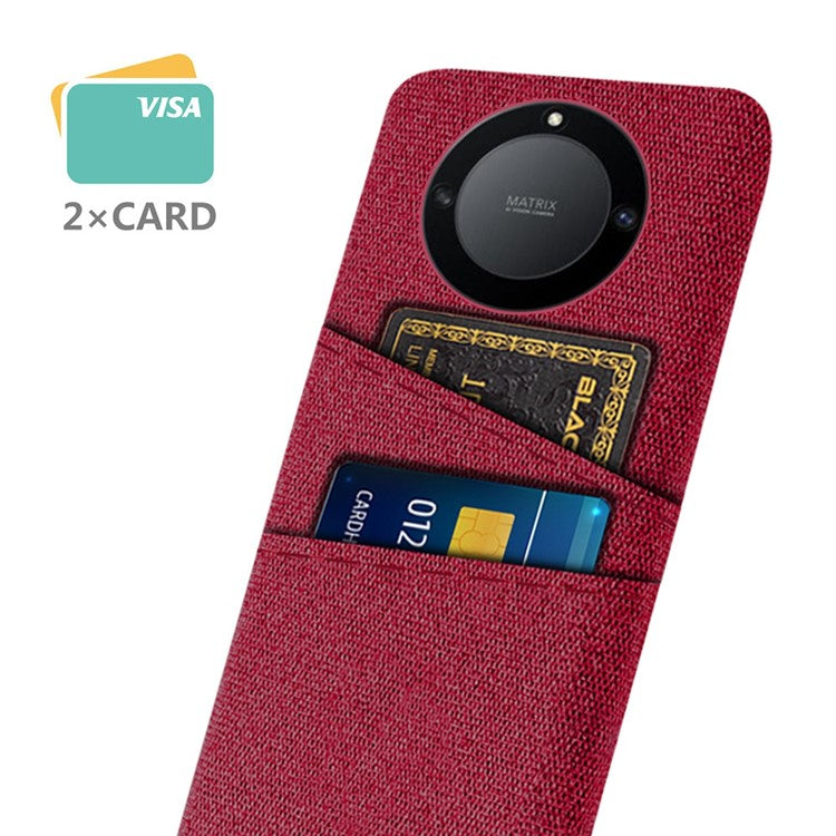 For Honor X40 5G / X9a 5G / Magic5 Lite 5G Cloth Texture Anti-Slip Shockproof Case Dual Card Slots Design Hard PC Protective Shell Phone Cover - Red