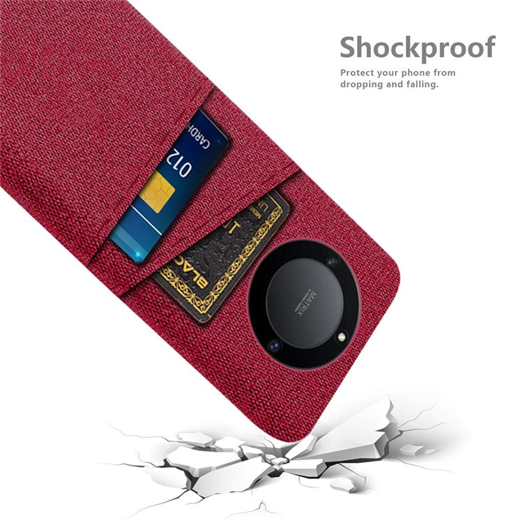 For Honor X40 5G / X9a 5G / Magic5 Lite 5G Cloth Texture Anti-Slip Shockproof Case Dual Card Slots Design Hard PC Protective Shell Phone Cover - Red