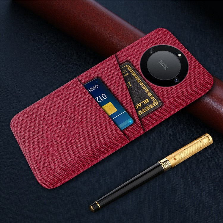 For Honor X40 5G / X9a 5G / Magic5 Lite 5G Cloth Texture Anti-Slip Shockproof Case Dual Card Slots Design Hard PC Protective Shell Phone Cover - Red
