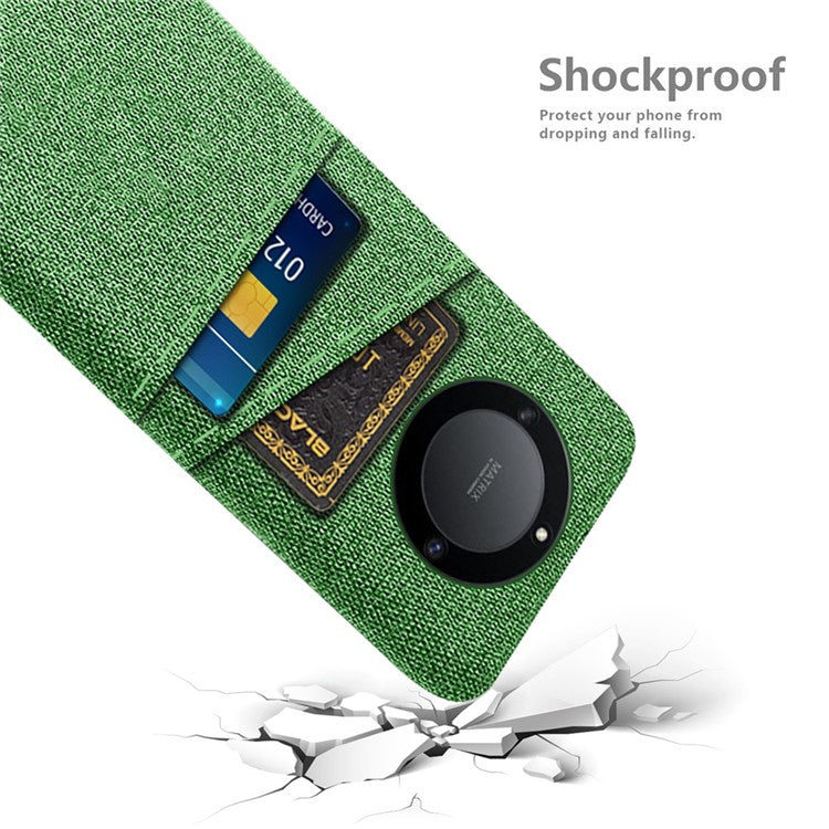 For Honor X40 5G / X9a 5G / Magic5 Lite 5G Cloth Texture Anti-Slip Shockproof Case Dual Card Slots Design Hard PC Protective Shell Phone Cover - Green